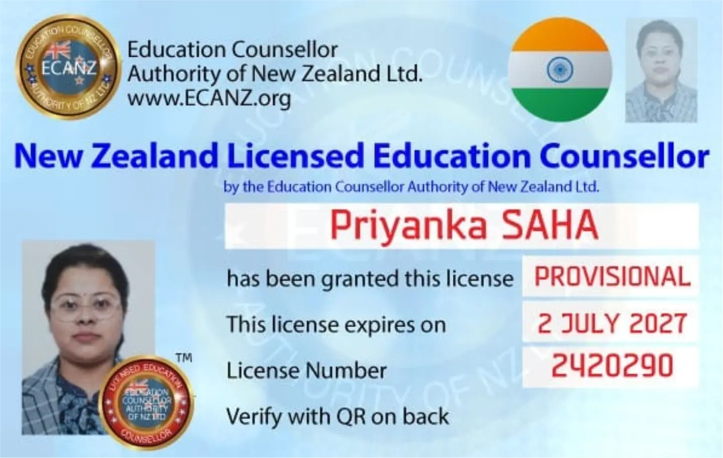 License / Recognition certificate